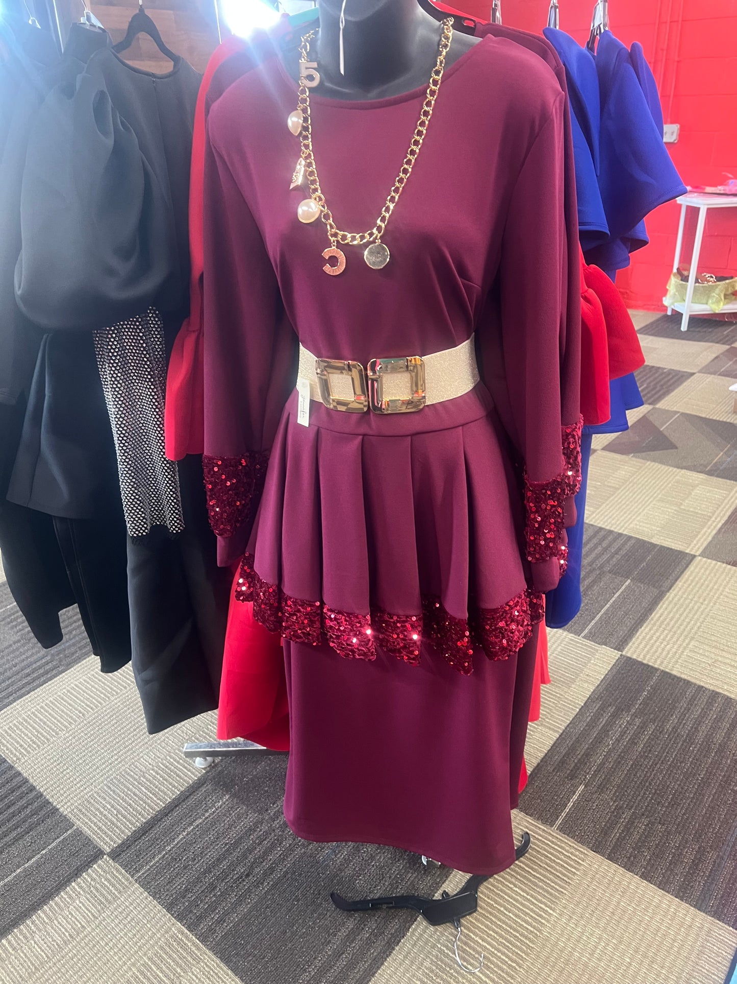 Peplum Dress W/Sequins