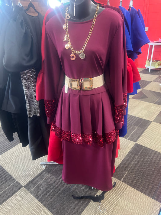 Peplum Dress W/Sequins