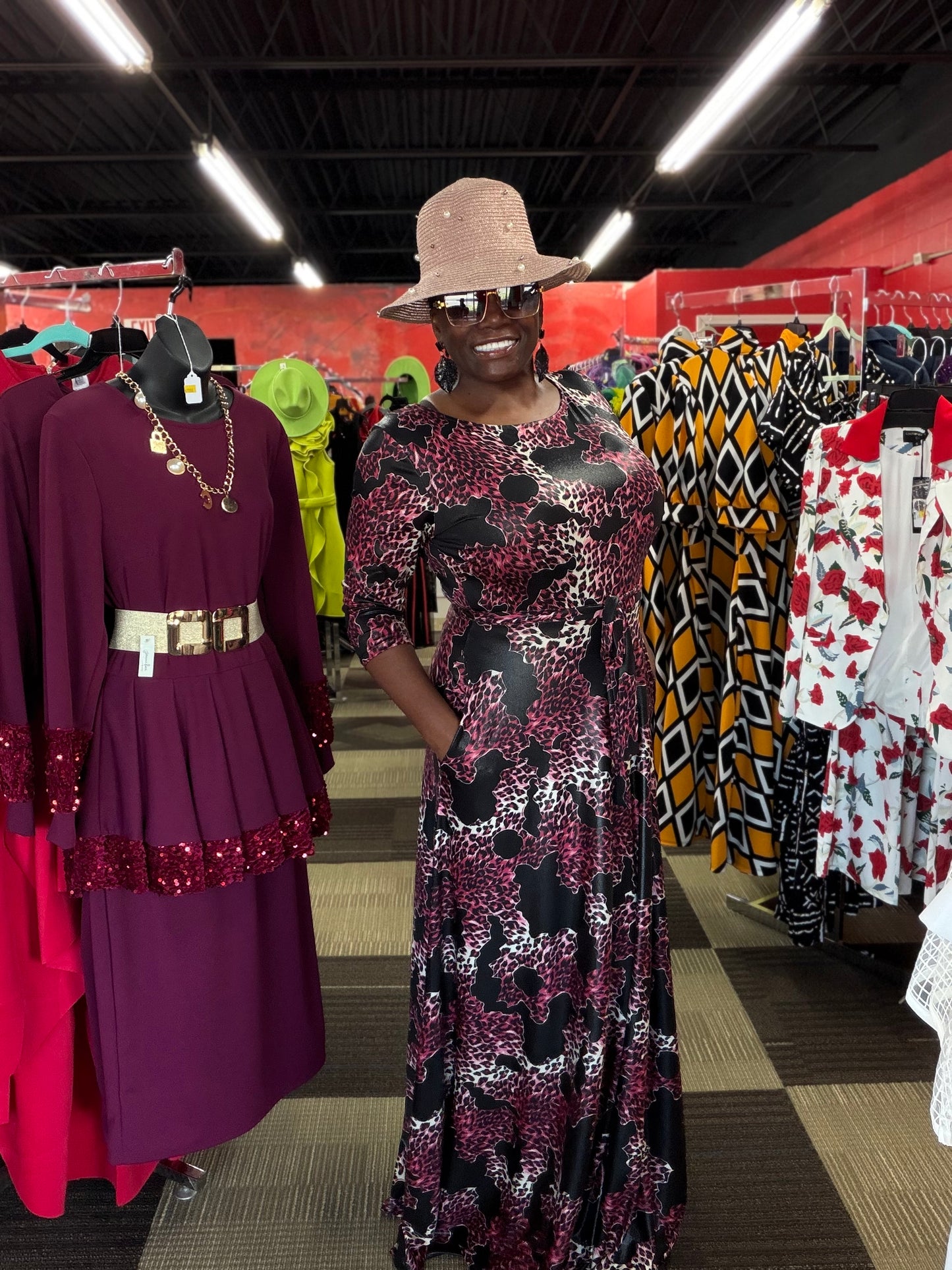 Burgundy Maxi Leopard Print Dress