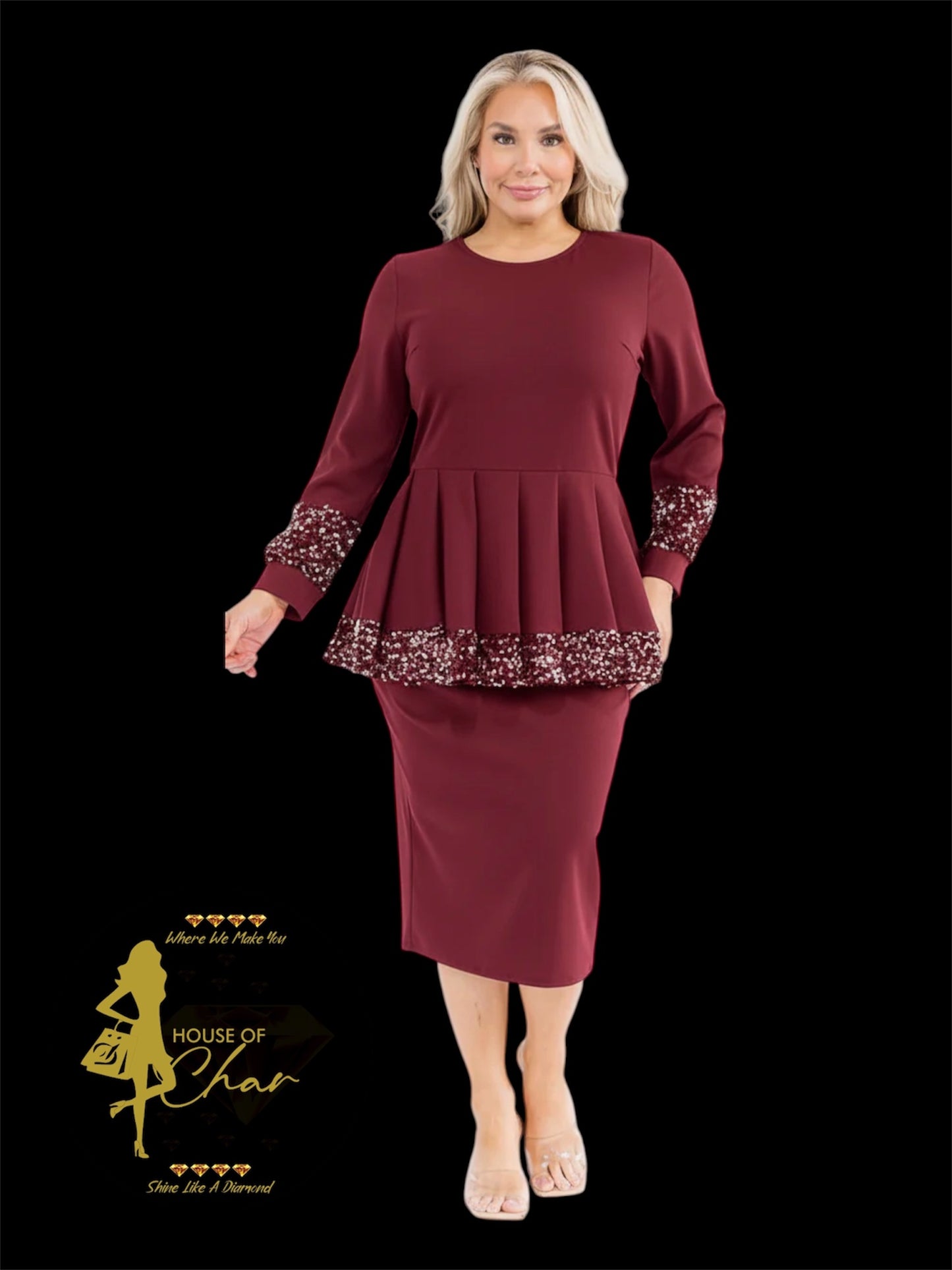 Peplum Dress W/Sequins