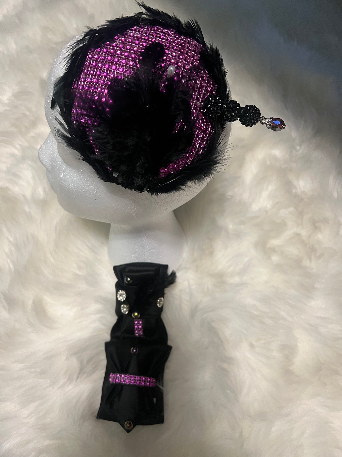 Feather Bling Fascinator/With Matching Tie