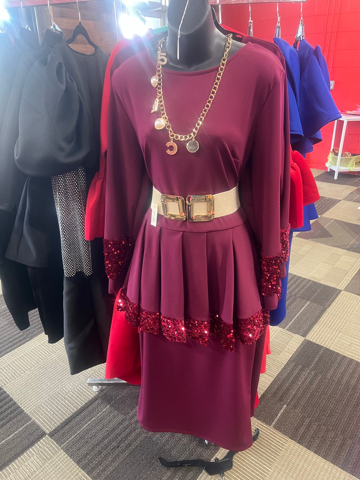 Peplum Dress W/Sequins