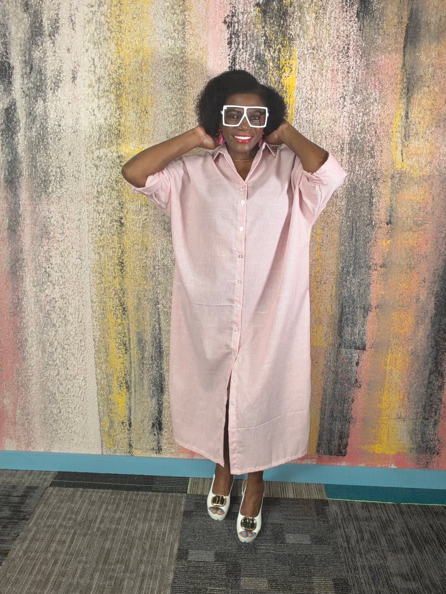 Stripe Button Down Casual Dress
