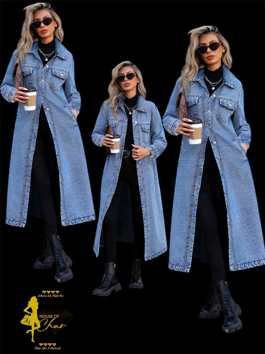 Long Trench Denim Jacket