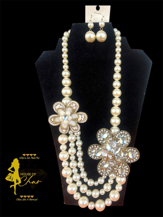 Flower Pearl Stone Necklace